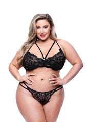 2pc Eco Strappy Bra and Panty - Black - Queen - Set