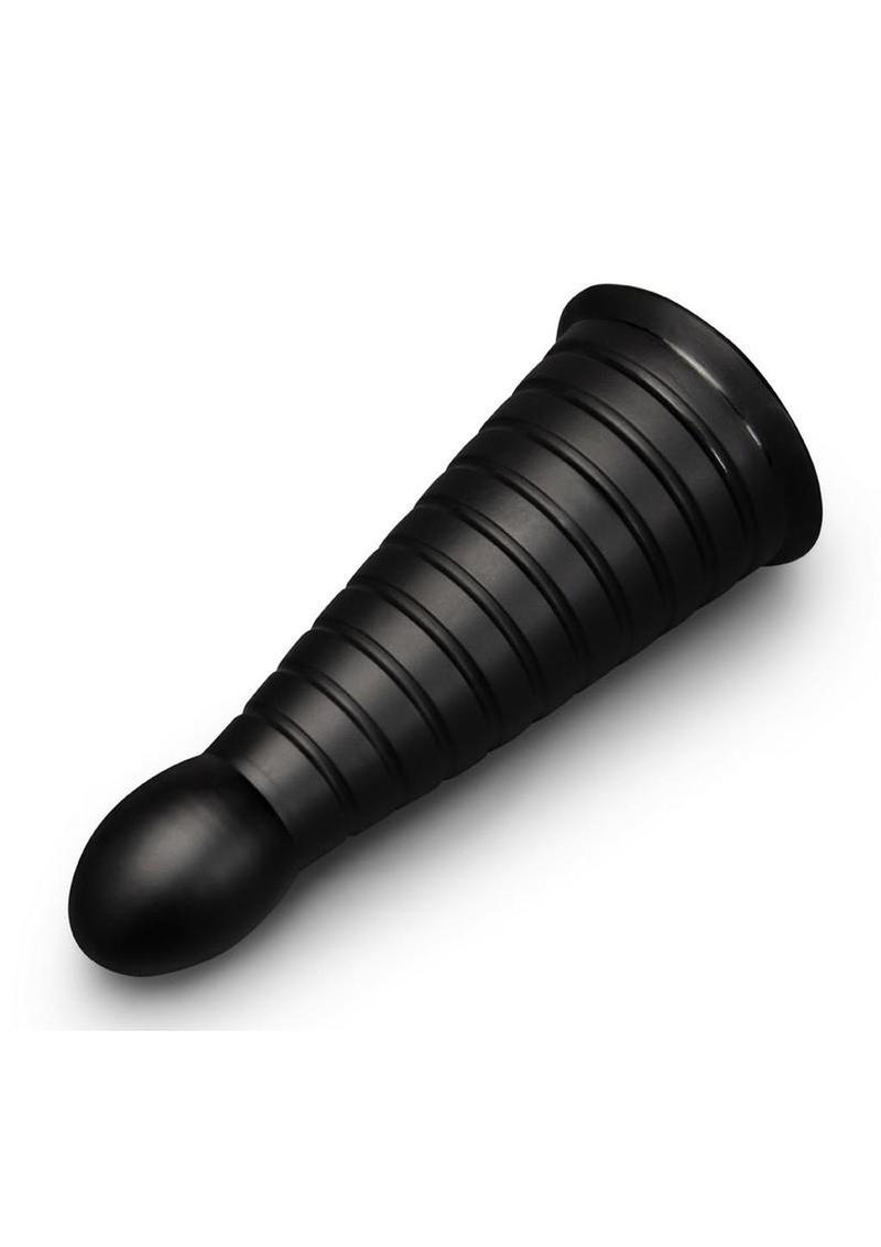 B-Vibe Cone Tapered and Ribbed Dildo with Suction Cup - Black - 10in