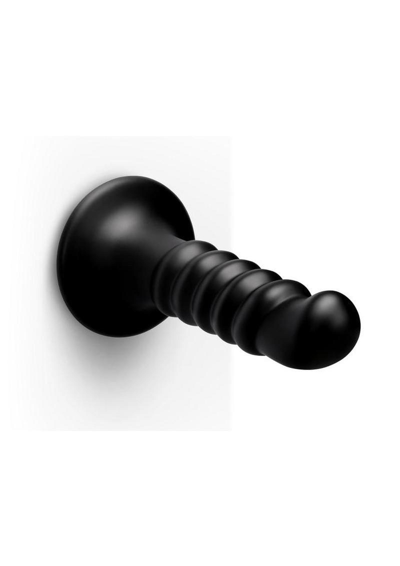 B-Vibe Krush Curved and Ribbed Dildo with Suction Cup - Black