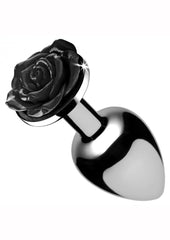 Booty Sparks Rose Butt Plug - Black/Metal - Medium