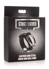 Cock Gear Leather and Steel Cock and Ball Ring - Black/Metal