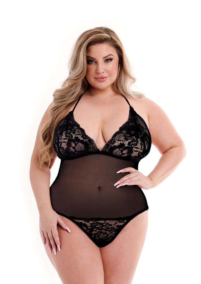Eco Lace and Mesh Teddy - Black - Queen