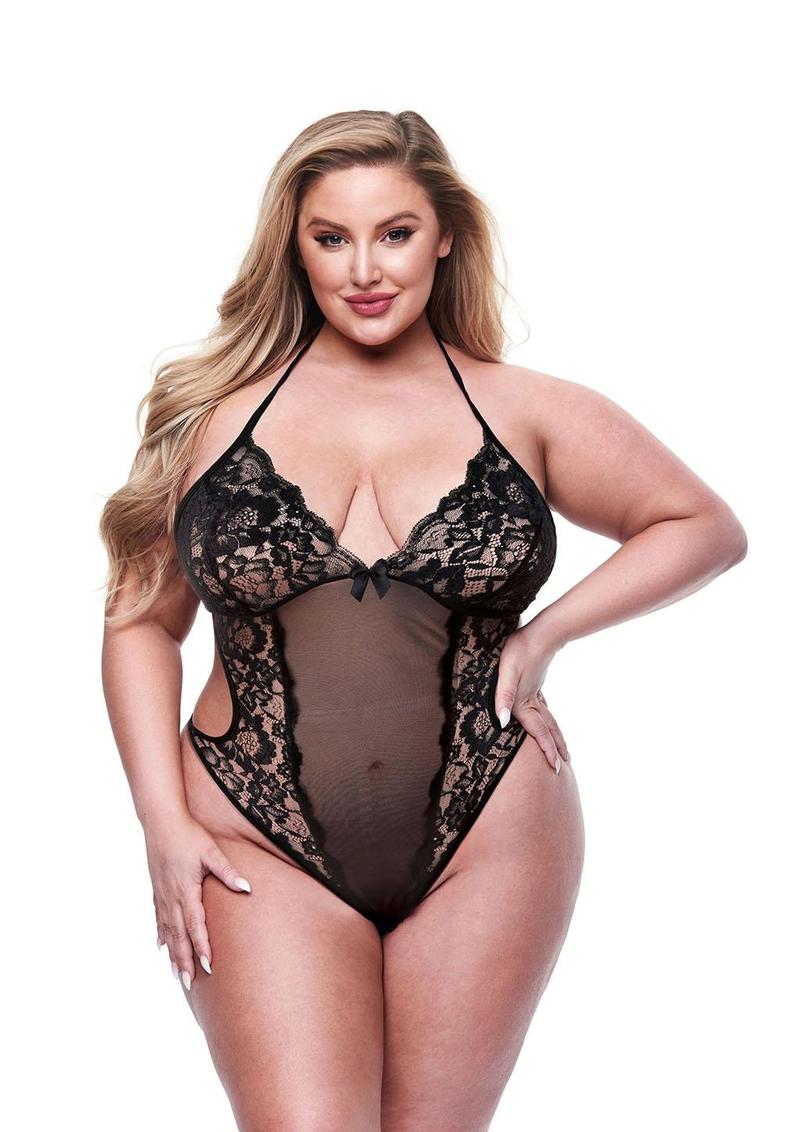 Eco Lace and Mesh Teddy - Black - Queen