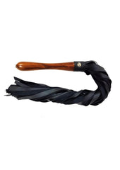 Fetish Play Wooden Handle Flogger Vegan Leather - Black