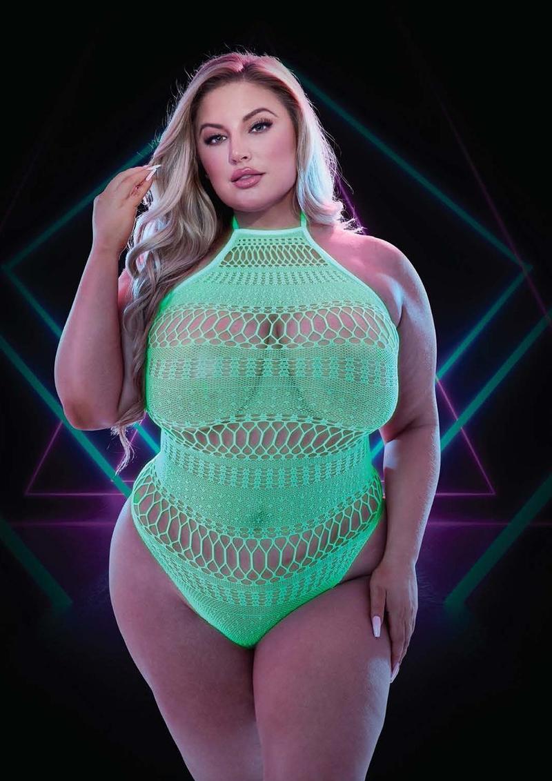 Glow In The Dark Teddy - Glow In The Dark/Green - Plus Size/Queen