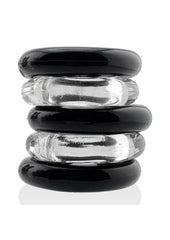Hunkyjunk Jacker 5 Stack Super-Strong Cockrings - Black/Clear - 5 Pack