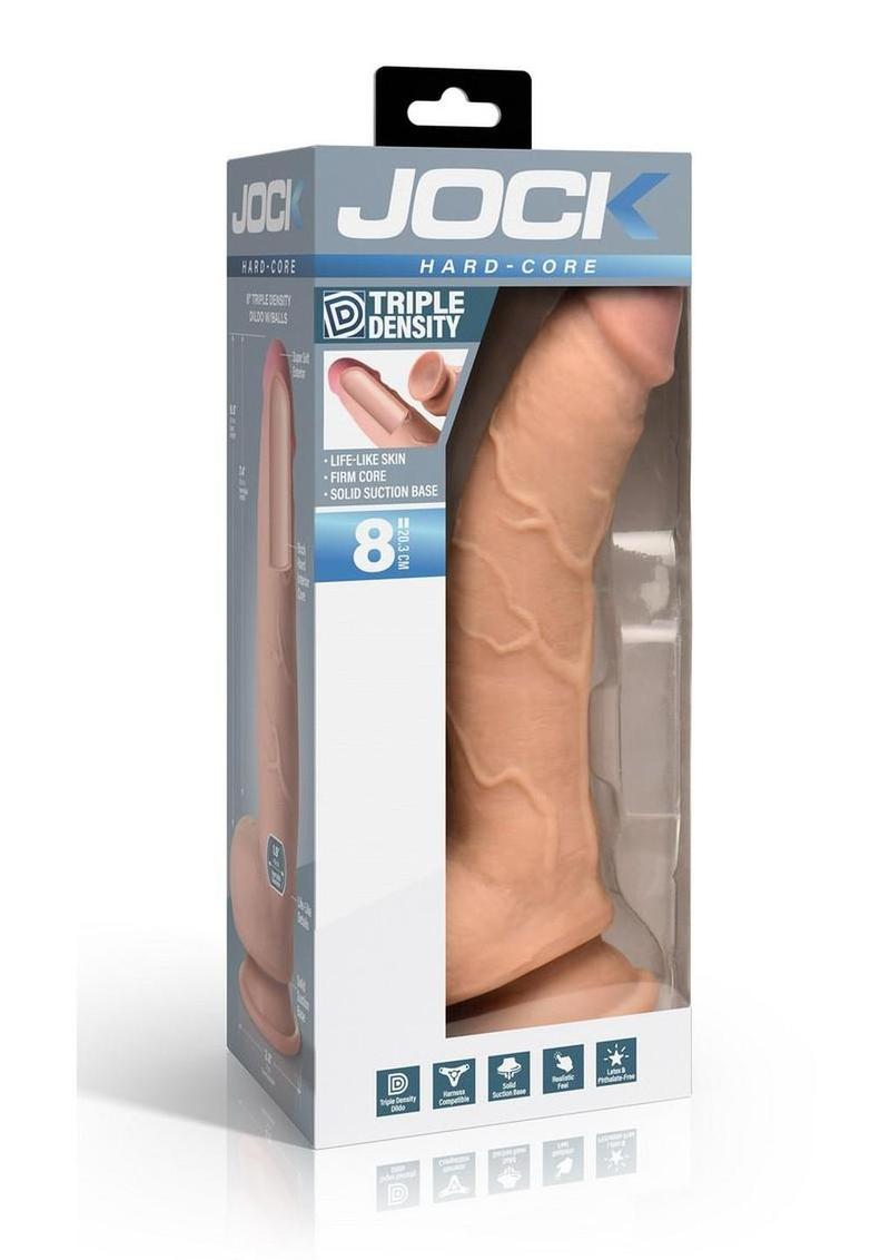 Jock Hard Core Triple Density Dildo with Balls - Vanilla - 8in