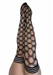 Kixies Cassandra Layered Fence Net Thigh Highs - Size D - Black - XLarge
