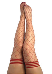 Kixies Claudia Fishnet Thigh Highs - Size C - Red - Large