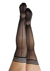 Kixies Lois Sheer Back Seamed Thigh High - Size C - Black - Large