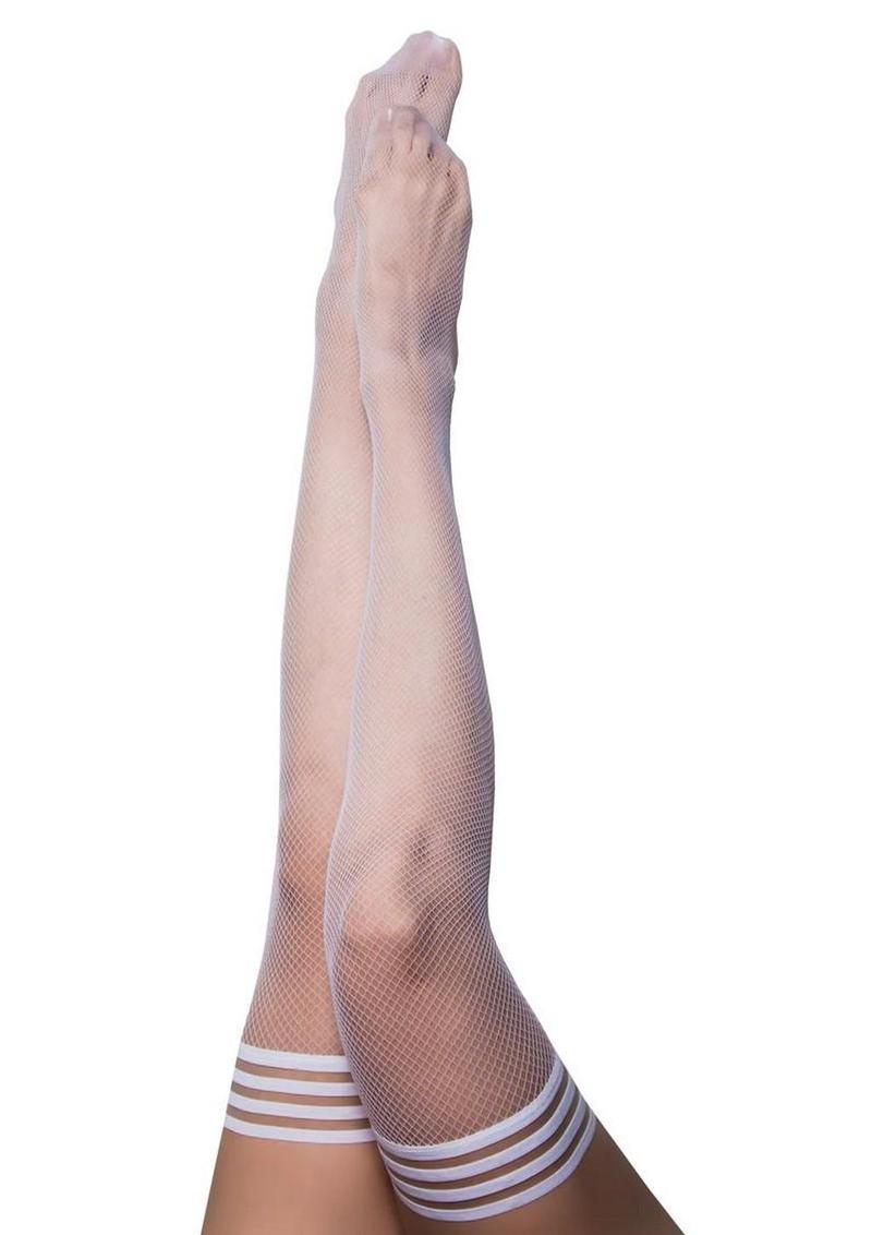 Kixies Sammy Fishnet Thigh High - Size D - White - XLarge