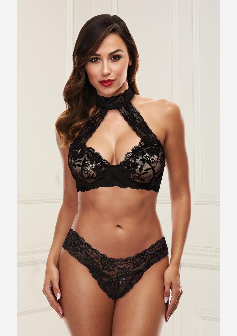 Lace Halter Bikni - Black - Medium/Small - Set