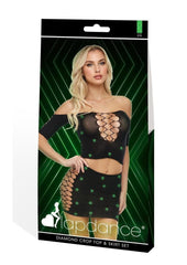 Lapdance Lingerie Diamond Crop Top and Skirt Set (2 Piece) - Os - Glow In The Dark