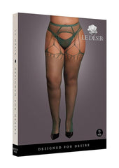 Le Desir Shredded Suspender Pantyhose - Green - Queen