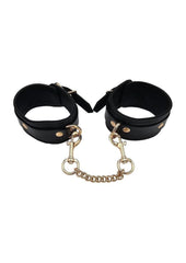 Leather Plain Wrist Cuff with Gold Accessories