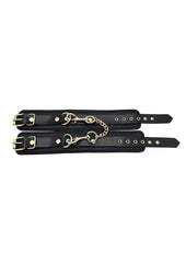 Leather Plain Wrist Cuff with Gold Accessories - Black/Gold