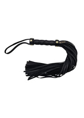 Leather Studded Long Flogger with Gold Accessories - Black/Gold