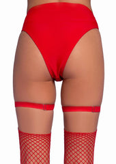 Leg Avenue Dual Strap Iridescent Studded Thigh High Garter Suspender with Mini Hearts - Red - One Size