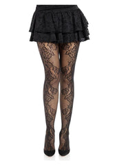 Leg Avenue Fleurine Eyelet Lace Tights - Black - One Size