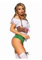 Leg Avenue Flirty Fraulein Peasant Top Snap Crotch Bodysuit with Satin Ribbon Trim, Attached Apron, and Stockings