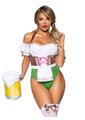 Leg Avenue Flirty Fraulein Peasant Top Snap Crotch Bodysuit with Satin Ribbon Trim, Attached Apron, and Stockings