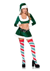 Leg Avenue Hoho Hottie, Velvet Crop Top with Faux Fur Trim, Mini Skirt, Belt and Santa Hat