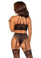 Leg Avenue Lace and Net Halter Crop Top and High Waist Crotchless Garter Panty with Attached Stockings