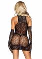 Leg Avenue Leopard Net Keyhole Dress and Matching Gloves