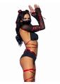 Leg Avenue Lethal Ninja Strappy Wrap-Around Bra Top with Attached Mesh Gloved Shrug, V-Cut Bottoms, Leg Wraps, Face Mask, and Matching Hair Ties