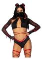 Leg Avenue Lethal Ninja Strappy Wrap-Around Bra Top with Attached Mesh Gloved Shrug, V-Cut Bottoms, Leg Wraps, Face Mask, and Matching Hair Ties