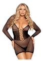 Leg Avenue Net Long Sleeve Mini Dress with Waist Cincher Detail