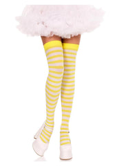Leg Avenue Nylon Stocking W/ Stripe - White/Yellow - One Size