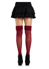 Leg Avenue Pointelle Acrylic Over The Knee Scrunch Sock - Burgundy - One Size