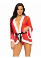 Leg Avenue Santa Mesh Robe with Plush Trim, Ribbon Tie, and G-String