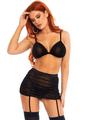 Leg Avenue Scalloped Trimmed Mesh Bra Top and Ruched Garter Skirt with Lace Up Back