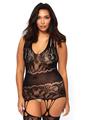 Leg Avenue Seamless Floral Lace Opaque Suspender Bodystocking with Shredded Strap Detail