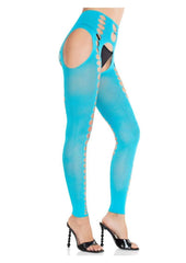 Leg Avenue Seamless Opaque Cut-Out Footless Suspender Hose - Turquoise - One Size