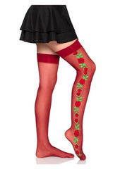 Leg Avenue Spandex Sheer Thigh Highs with Embroidered Rose Side Detail