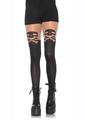 Leg Avenue Spandex Skull and Crossbone Pantyhose with Sheer Thigh Accent - Black/Nude - One Size