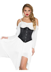 Leg Avenue Steel Boned Satin Waist Cincher with Full Busk Closer and Lace-Up Back - Black - Medium