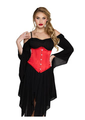 Leg Avenue Steel Boned Satin Waist Cincher with Full Busk Closer and Lace-Up Back - X - Red - Large
