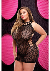 Leopard Lace Mini Dress - Animal Print/Black/Leopard - Queen