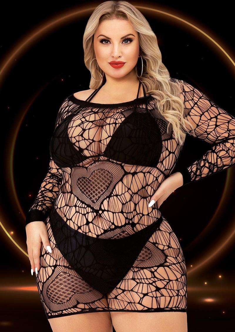 Long Sleeve Mini Dress - Black - Queen