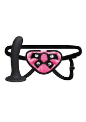 Lux Fetish Strap-On and Dildo - Black/Pink - 6in - Set
