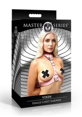 Master Series Vixen Female Chest Vegan Leather Harness - Pink