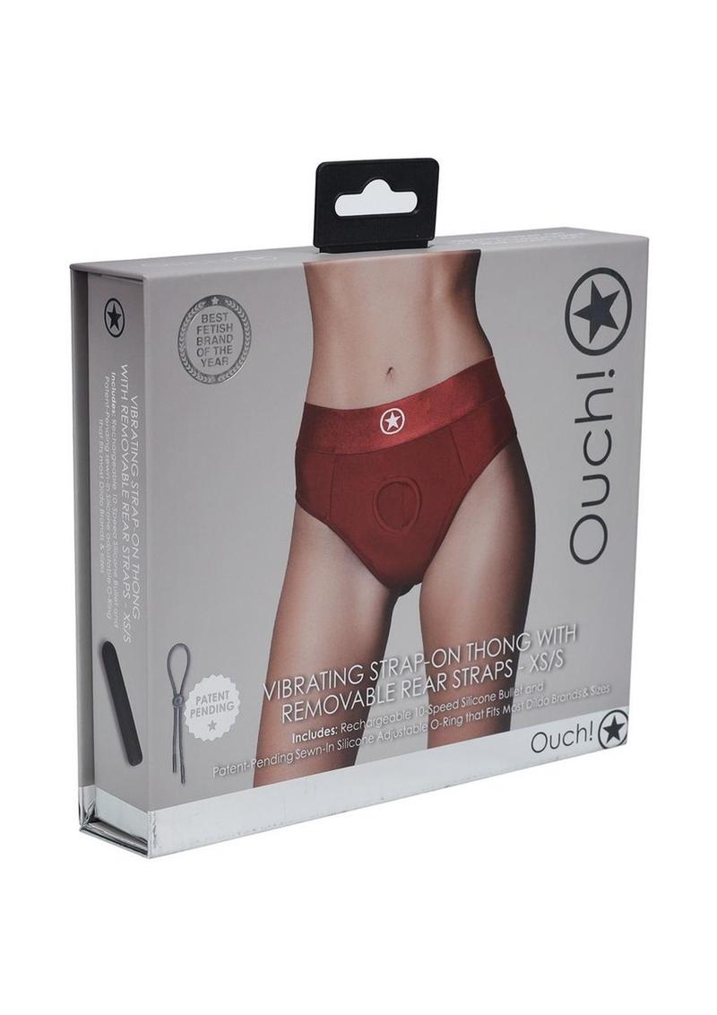 Ouch! Vibrating Strap-On Thong Rechargeable - Red - Small/XSmall