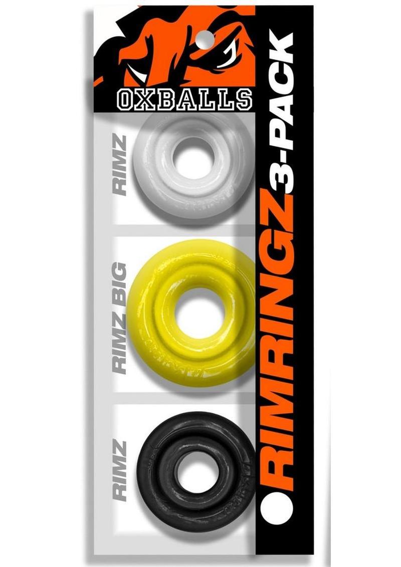 Oxballs Rimringz Multi Size Cock Rings (3 Pack) - Shockwave - Multicolor/Yellow