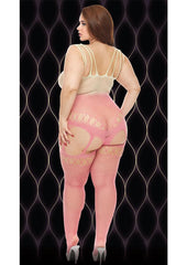 Pink Mirage Suspender Bodystocking - Pink - Queen