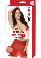 Premium Latex Mini Skirt W/X Pasties - Red - Medium/Small