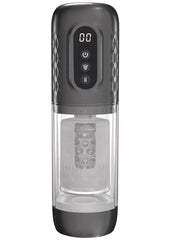 Pumped Vortex Multi Function Suction Rotating Thrusting Rechargeable Masturbator - Grey/Gun Metal